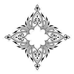 Circular pattern in form of mandala with flower for Henna, Mehndi, tattoo, decoration. Decorative ornament in ethnic oriental style. Outline doodle hand draw vector illustration.