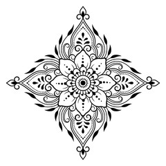 Circular pattern in form of mandala with flower for Henna, Mehndi, tattoo, decoration. Decorative ornament in ethnic oriental style. Outline doodle hand draw vector illustration.
