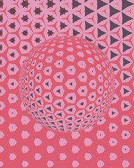 patterns and 3d spherical mosaic designs from cubist style triangular mosaic in shades of red and pink