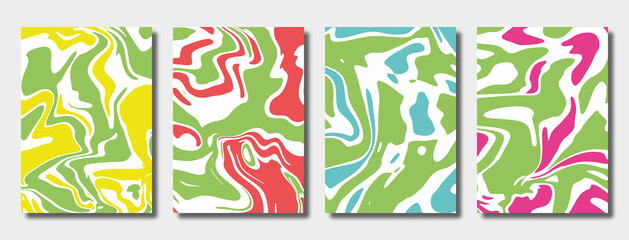 Set of cover templates. Fluid abstract background. Bright liquid texture in different colors.