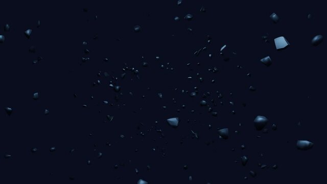 3D render animation of floating small particles, dark mode background with selective focus  (video)
