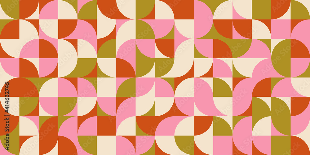Poster Modern vector abstract  geometric background with circles, rectangles and squares  in retro scandinavian style. Pastel colored simple shapes graphic pattern.