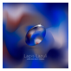 Lapis Lazuli. Semi-precious stone mineral. Icon on an abstract background with a title. Beautiful vector illustration.