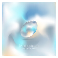Moonstone. Semi-precious stone mineral. Icon on an abstract background with a title. Beautiful vector illustration.