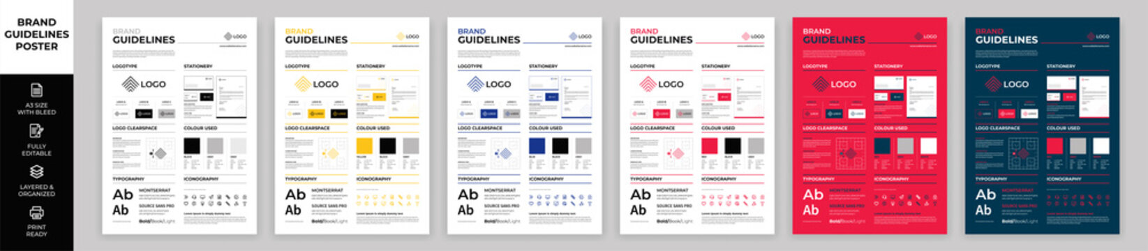 DIN A3 Brand Guidelines Poster Layout Set, Brand Manual Templates, Simple style and modern layout Brand Style, Brand Identity, Brand Guidelines
