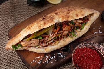Turkish chicken doner sandwich. Fast food