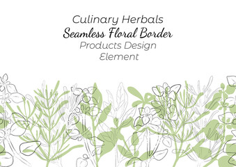 Seamless Border Made with Hand Drawn Herbals