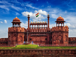Red Fort Lal Qila with Indian flag. Delhi, India - 414635737
