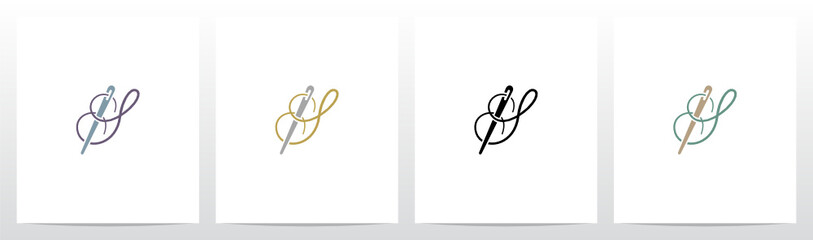 Thread And Needle Formed Letter Logo Design S - obrazy, fototapety, plakaty