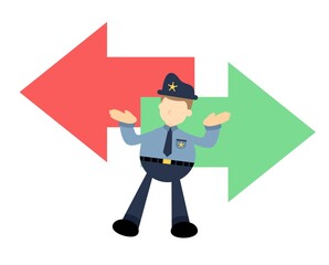police officer and decision arrow cartoon doodle flat design style vector illustration