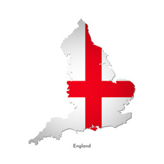 Vector isolated illustration with flag and simplified map of England (United Kingdom of Great Britain and Northern Ireland). Volume shadow on the map. White background