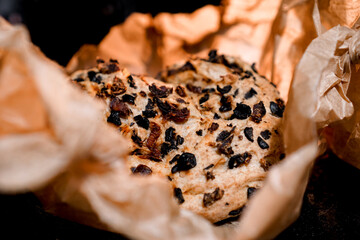Homemade bread with chorizo, dried tomatoes and black olives
