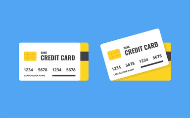 Credit cards. Back and front view. Vector illustration.