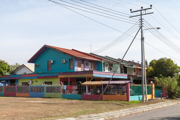 Fototapeta na wymiar Kota Kinabalu, Malaysia. Street view with colorful houses