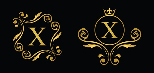 letter X. Golden flower alphabet. Beautiful capital letters.