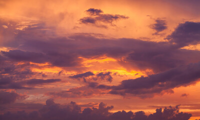 Colorful cloudy tropical sky at sunset, natural background