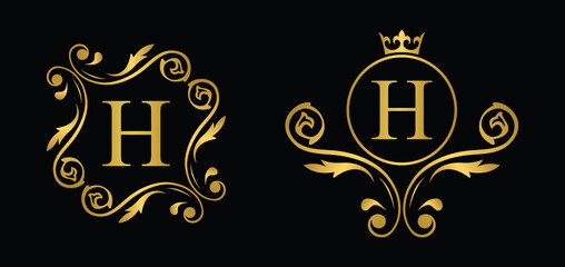 letter H. Golden flower alphabet. Beautiful capital letters.