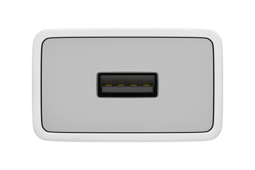 Empty USB port on the white power adapter for charging many types of electronic devices