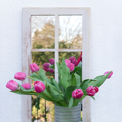 Tulpen, Fenster, Spiegel, Garten