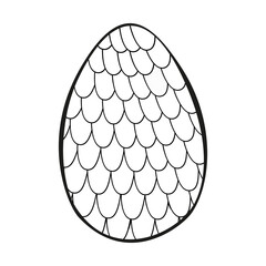 A jpeg illustration of an egg ornamented with tiny scales isolated on white background. Designed as a coloring book page for adults and kids, prints, wraps, background.