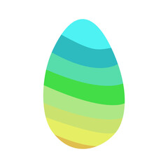 A jpeg illustration of an egg ornamented with turquoise, blue, green, mustard, yellow spiral stripes isolated on white background. Designed for prints, wraps, background.