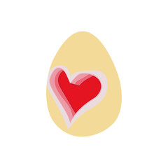 An egg with a colorful heart isolated on white background. A vector illustration in pinkish, red, yellow designed for prints, textile, wraps for adults and kids.