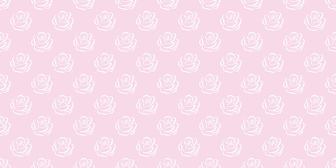 Pink and white rose seamless repeat pattern background.