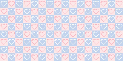 Checkered heart seamless repeat pattern background.