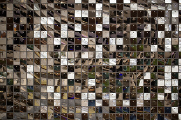 Silver square sequins. High resolution pattern. View from above. Copy space.