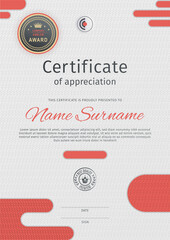 White certificate and modern red design elements. Business modern design. Vector illustration