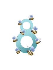 hand drawn icon with number 8. illustration for children. cards for teaching children to count