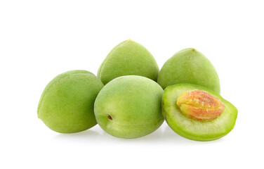 Green plum isolated on white background