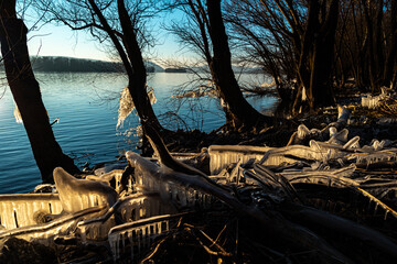 Obraz premium Spectacular Frozen Danube river in winter 2021