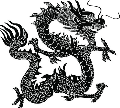 Chinese Dragon black flat vector icon isolated white background