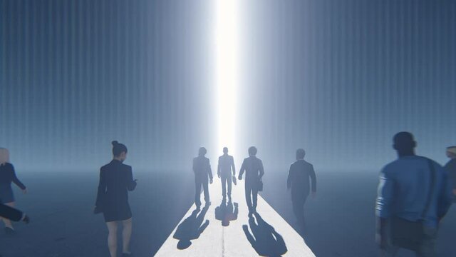 Business team walking towards a bright future, 4K