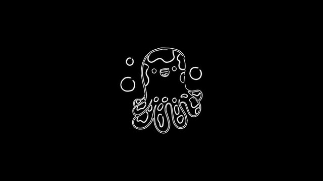 Glowing neon line Octopus icon isolated on black background. 4K Video motion graphic animation
