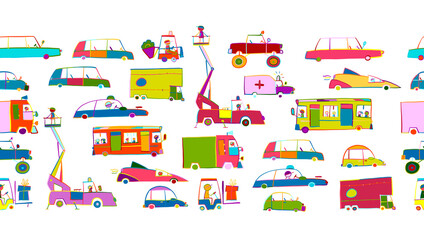 Fototapeta na wymiar Traffic Jam. Cars on Road. Seamless Pattern for your design