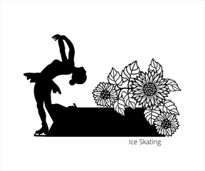 banner name tag ice skating girl or women illustration with floral flower decoration for paper craft or tshirt sublimation
