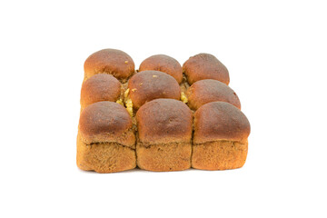 rye bread with garlic is isolated on a white background, selective focus.