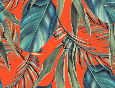 Tropical leaves. seamless stylish fashion pattern