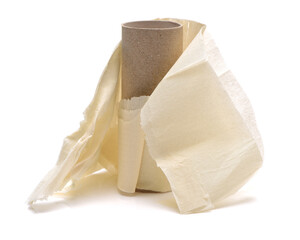 Empty toilet roll on white background