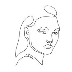 One line hand drawn face. Abstract portrait. Simple logo in minimal style for beauty salon, beautician, makeup artist, stylist. .