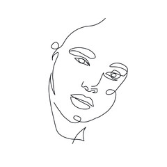 One line hand drawn face. Abstract portrait. Simple logo in minimal style for beauty salon, beautician, makeup artist, stylist. .