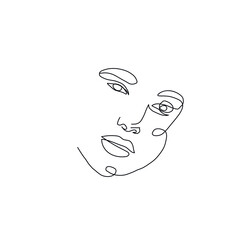 One line hand drawn face. Abstract portrait. Simple logo in minimal style for beauty salon, beautician, makeup artist, stylist. .