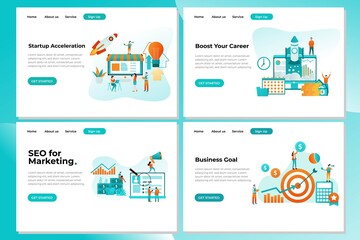 Fototapeta na wymiar Set of Landing page design templates for Startup Acceleration, SEO Marketing, and Business Target. Easy to edit and customize. Modern Vector illustration concepts for websites
