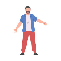Bearded Man Standing with his Arms Outstretched, Solidarity, Friendship and Charity Concept Cartoon Style Vector Illustration