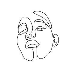 One line hand drawn face. Abstract portrait. Simple logo in minimal style for beauty salon, beautician, makeup artist, stylist. .
