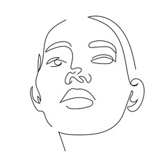 One line hand drawn face. Abstract portrait. Simple logo in minimal style for beauty salon, beautician, makeup artist, stylist. .