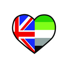 Vector illustration of the heart filled with the United Kingdom flag and the Aromantic pride flag on white background.