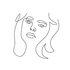 One line hand drawn face. Abstract portrait. Simple logo in minimal style for beauty salon, beautician, makeup artist, stylist. .